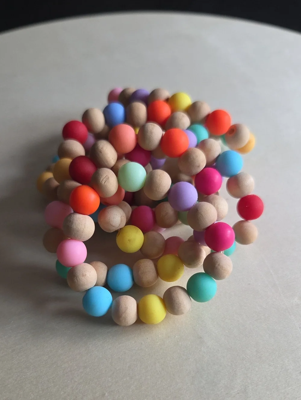 Kids Multicolor Beaded Wood and Silicone Stretch Bracelets (8 Total)